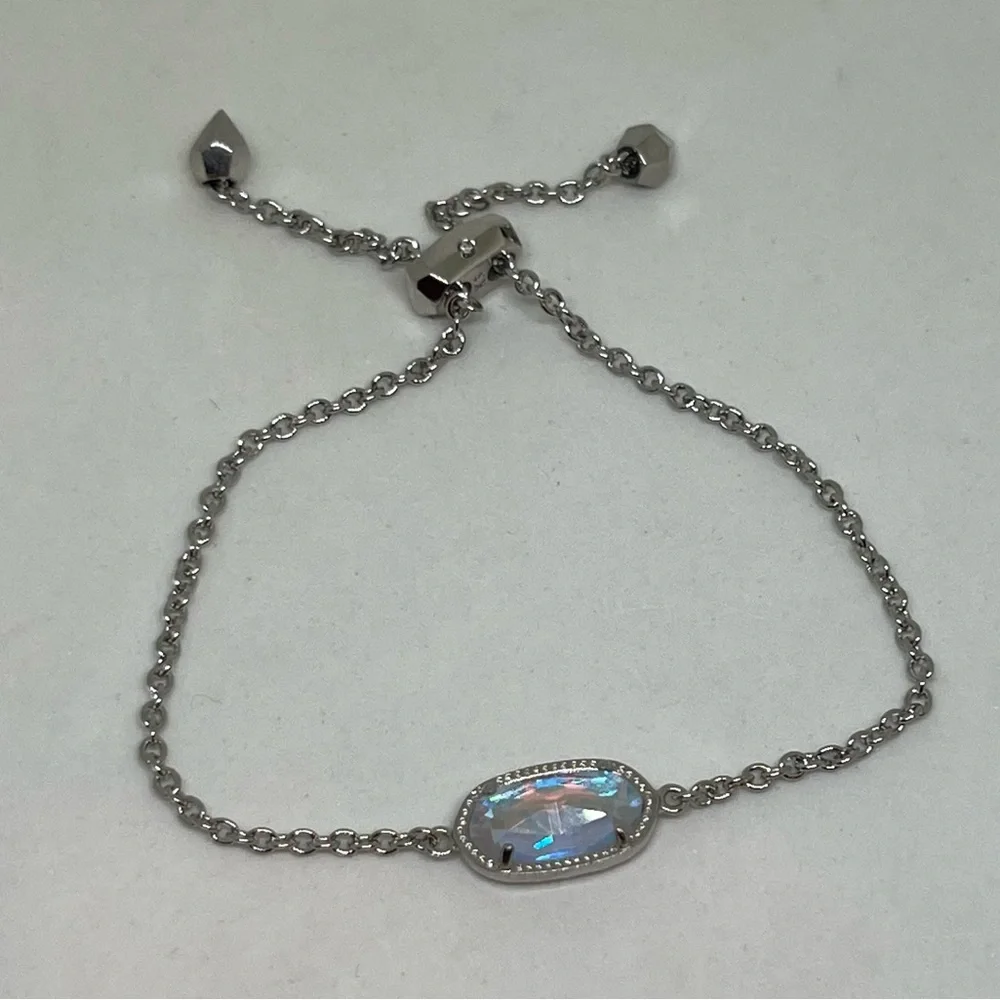 NEW Silver Adjustable‎ Chain Slider Bracelet Jewelry Faux Dichroic Glass Gift